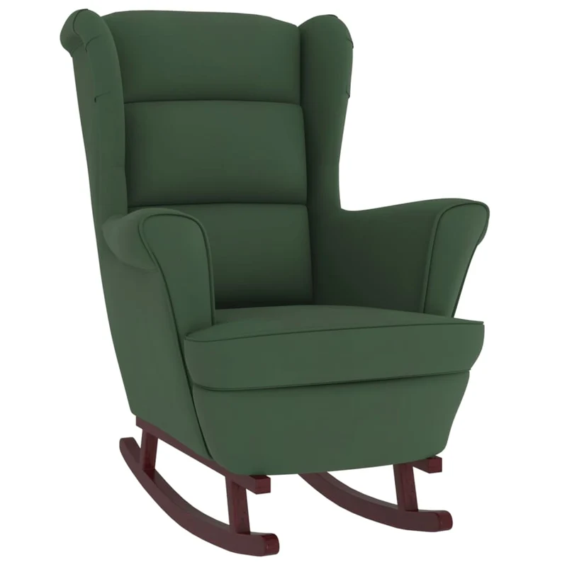 Fauteuil à bascule et pieds en bois d'hévéa en velours vert foncé extra confort DEC029146