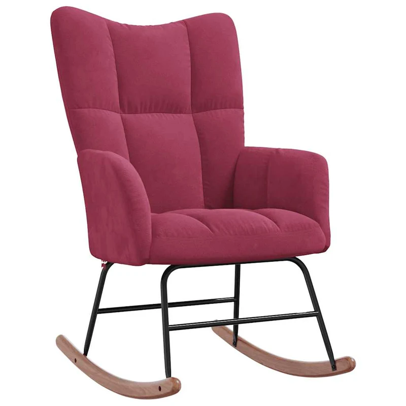 Fauteuil à bascule d'allaitement rembourré relax pour salon en velours rouge bordeaux DEC029081