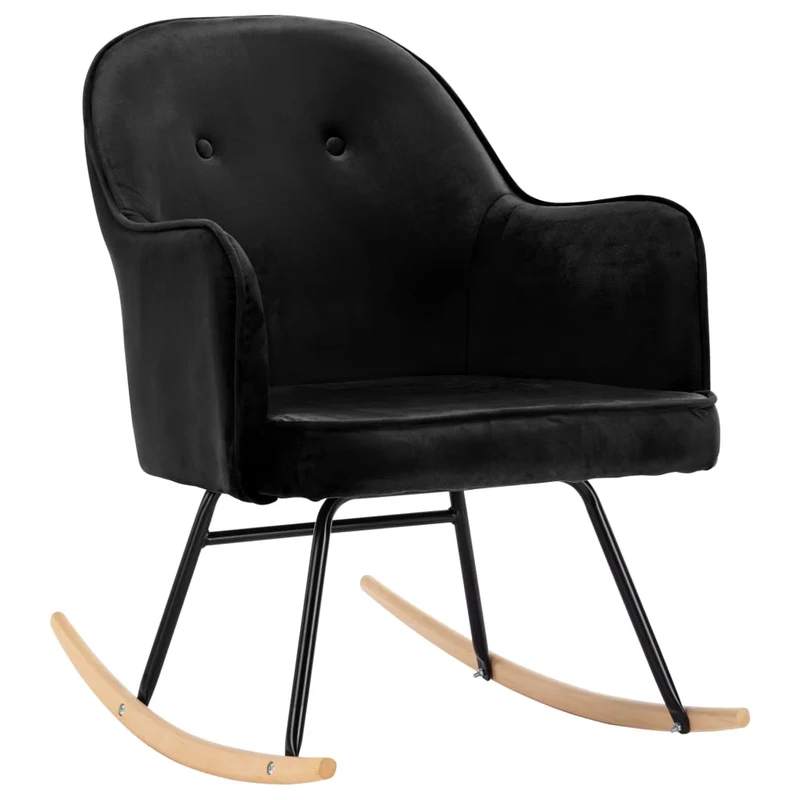 Fauteuil à bascule d'allaitement rembourré relax pour salon en velours noir DEC029065