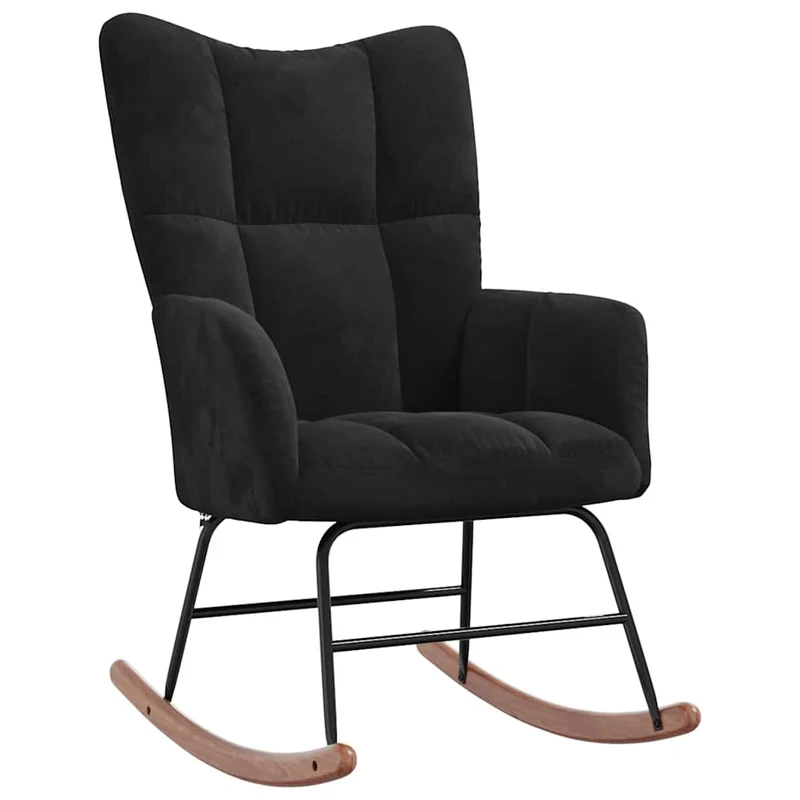 Fauteuil à bascule d'allaitement rembourré relax pour salon en velours noir DEC029064