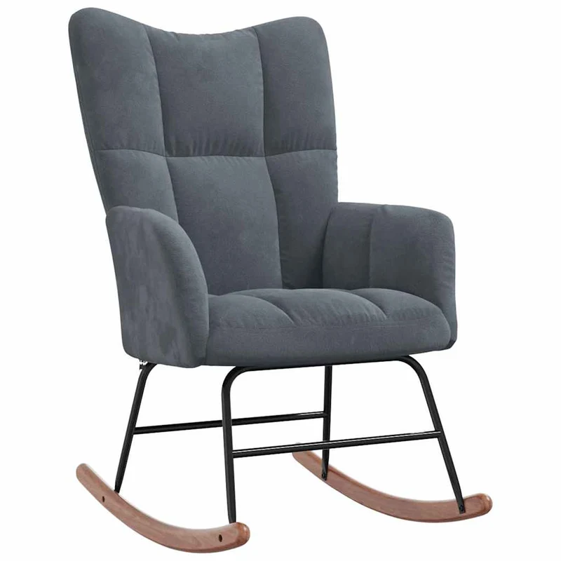 Fauteuil à bascule d'allaitement rembourré relax pour salon en velours gris foncé DEC028995