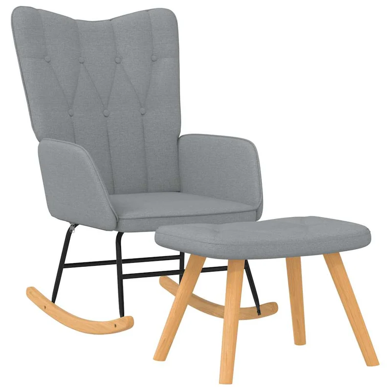 Fauteuil à bascule d'allaitement avec repose-pieds rembourré relax pour salon en tissu gris clair DEC028872