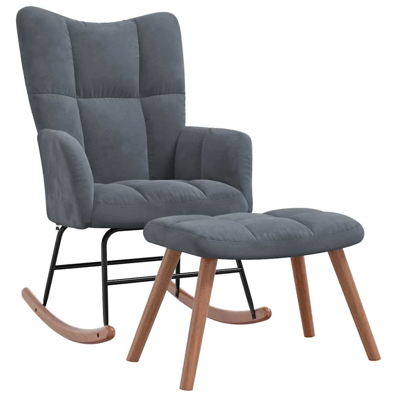 Fauteuil à bascule d'allaitement rembourré relax pour salon avec repose-pied et velours gris foncé DEC028802