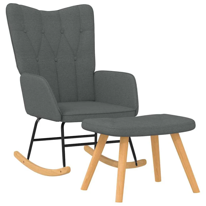 Fauteuil à bascule d'allaitement rembourré relax pour salon avec repose-pied en tissu gris foncé DEC028796