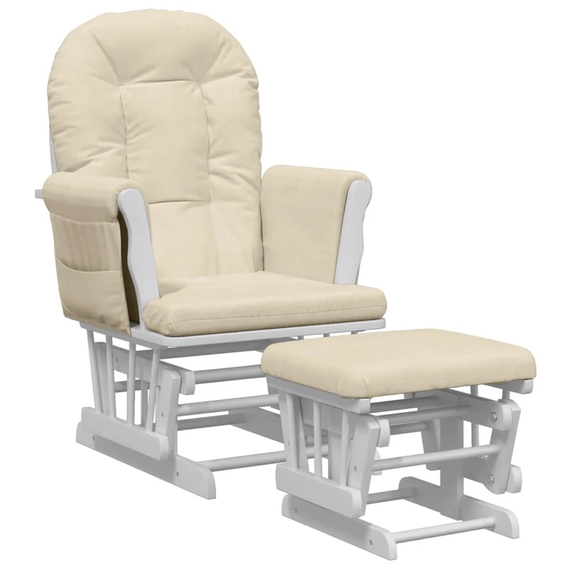 Fauteuil de relaxation chaise berçante d'allaitement avec repose-pieds en tissu crème et bois DEC028732