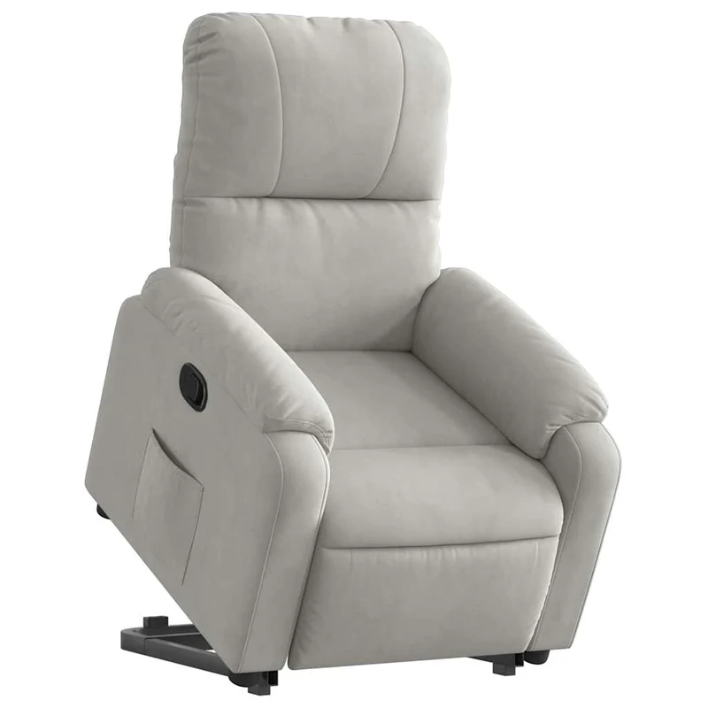 Fauteuil relax TV rembourrage confortable fonction de levage électrique en clair tissu microfibre gris DEC027918