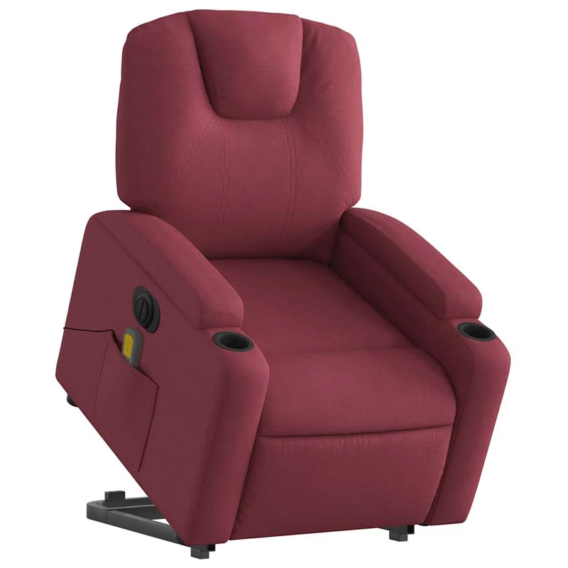 Fauteuil de relaxation fonction massage et inclinable levage électrique en tissu rouge bordeaux DEC027842