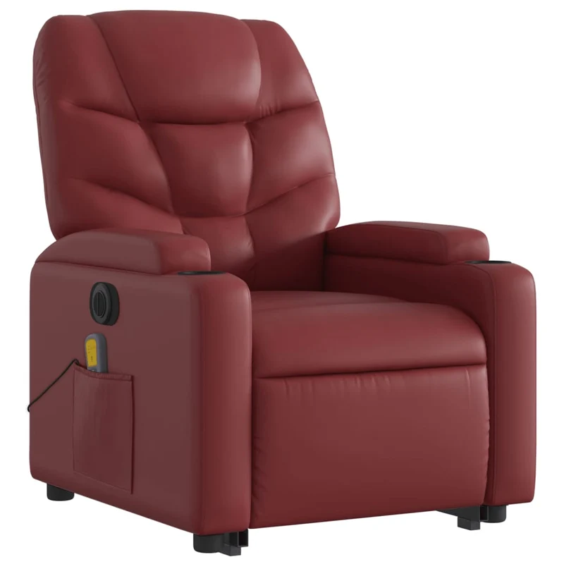 Fauteuil de relaxation fonction massage et inclinable levage électrique en PVC rouge bordeaux DEC027835