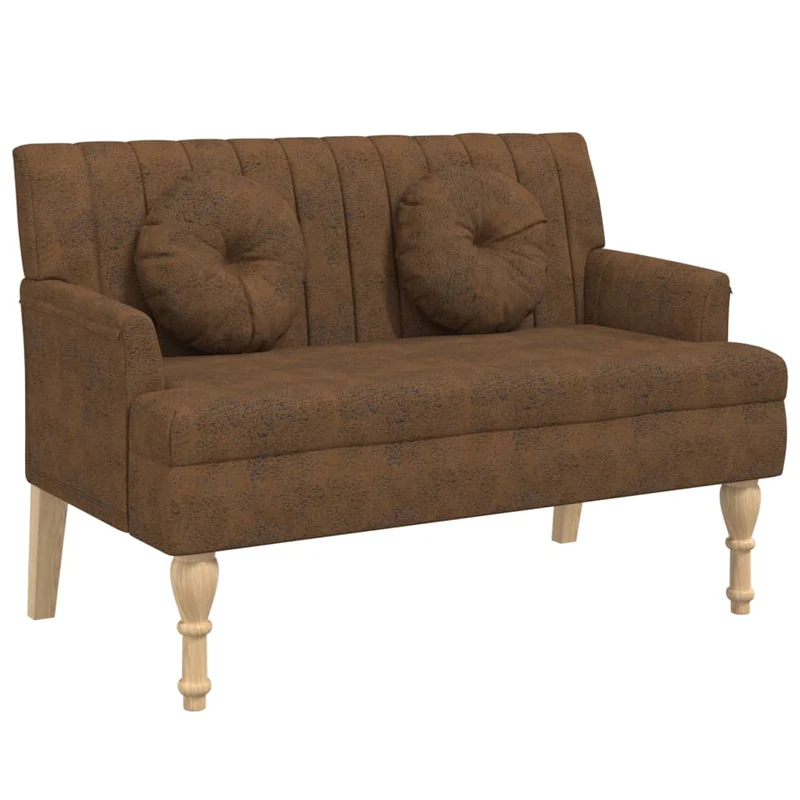 Banquette banc avec coussins dossier et accoudoirs 113 x 64,5 x 75,5 cm en PVC aspect daim marron DEC024631