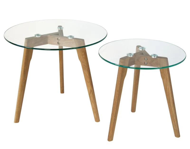 Set de deux tables basses plateau en verre pied en bois TABA06006