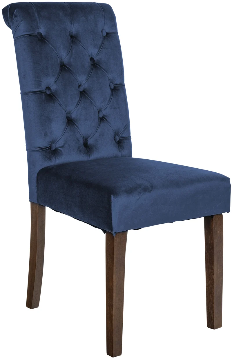 Chaise de salle à manger x1 dossier capitonné en velours bleu pieds en bois marron 10_0002048