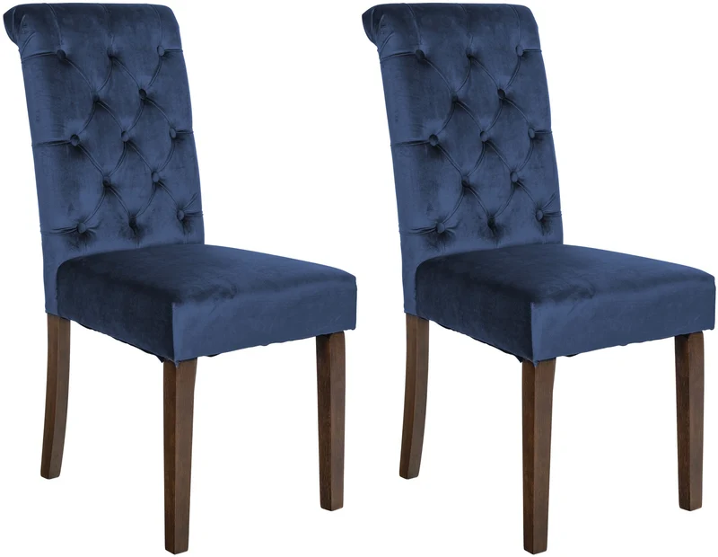Lot de 2 chaises de salle à manger design classique bouton décoratif assise en tissu bleu 10_0001615