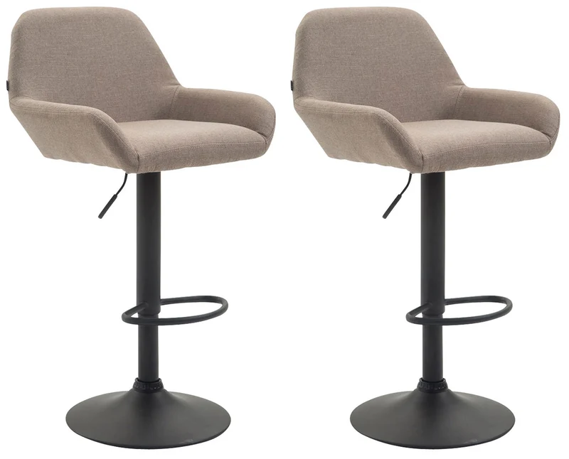 Lot de 2 tabourets de bar moderne et confortable en tissu taupe pieds trompette en métal noir TDB10230
