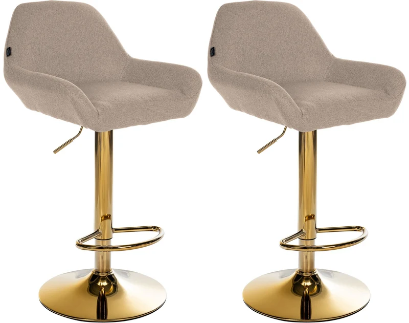 Lot de 2 tabourets de bar repose-pieds en forme d'arc en métal doré assise en tissu taupe TDB10796