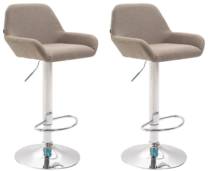 Lot de 2 tabourets de bar repose-pieds en forme d'arc en métal chromé assise en tissu taupe 10_0004042