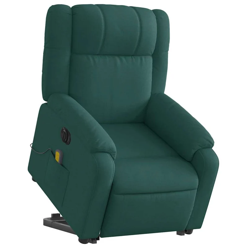 Fauteuil de relaxation fonction massage et inclinable levage électrique en tissu vert foncé DEC027878