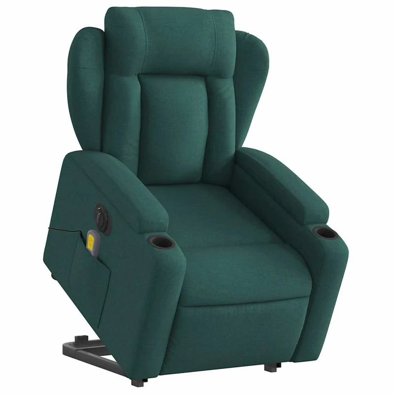 Fauteuil de relaxation fonction massage et inclinable fonction de levage électrique en tissu vert foncé DEC027877