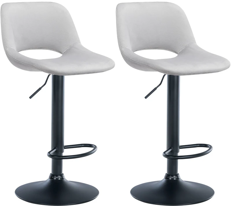Tabourets de bar chaises haute x2 avec repose-pieds en velours gris clair piètement métallique noir 10_0004082
