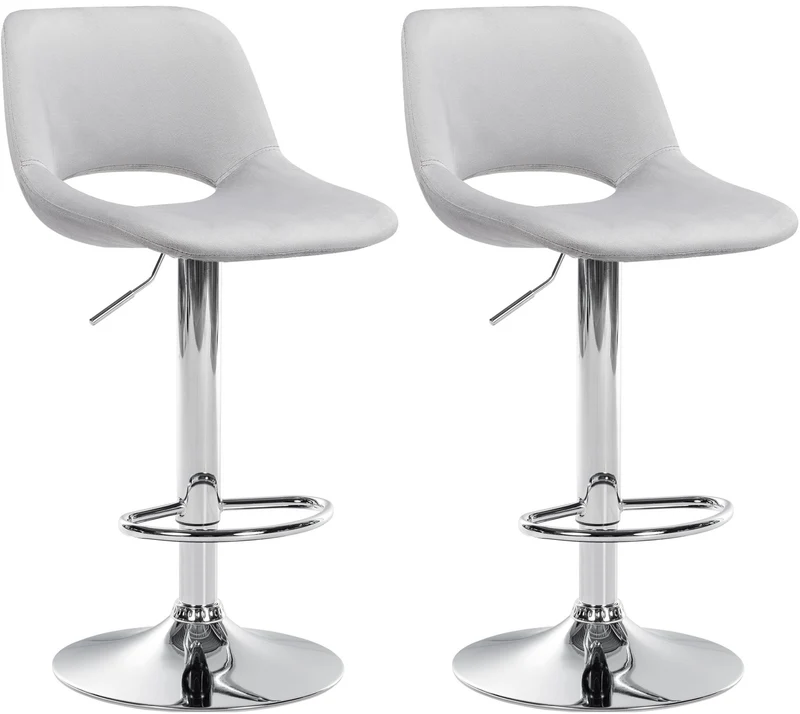 Tabourets de bar chaises haute x2 avec repose-pieds en velours gris clair piètement métallique chromé 10_0004075