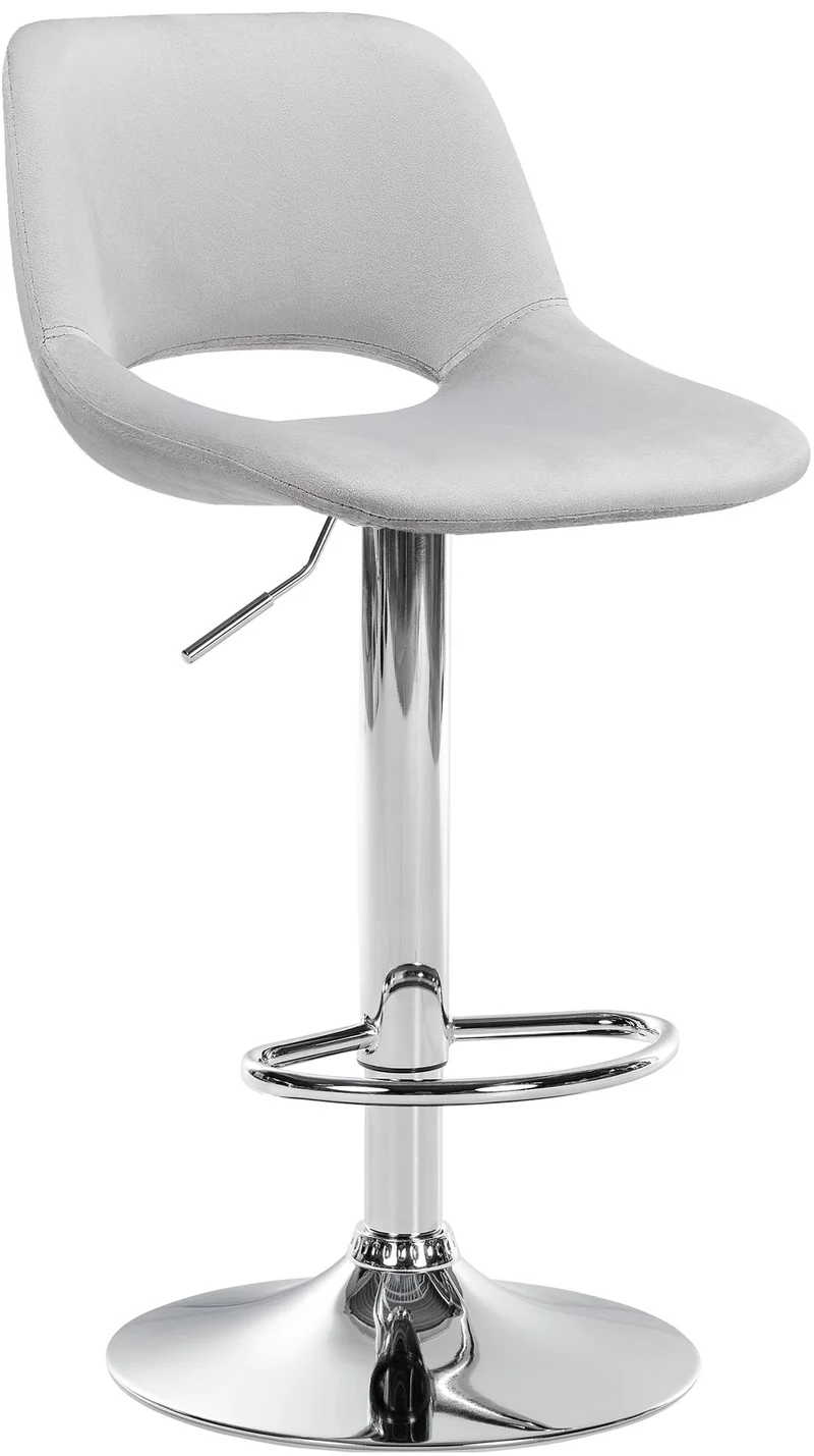 Tabouret de bar chaise haute x1 avec repose-pieds en velours gris clair piètement métallique chromé 10_0004593