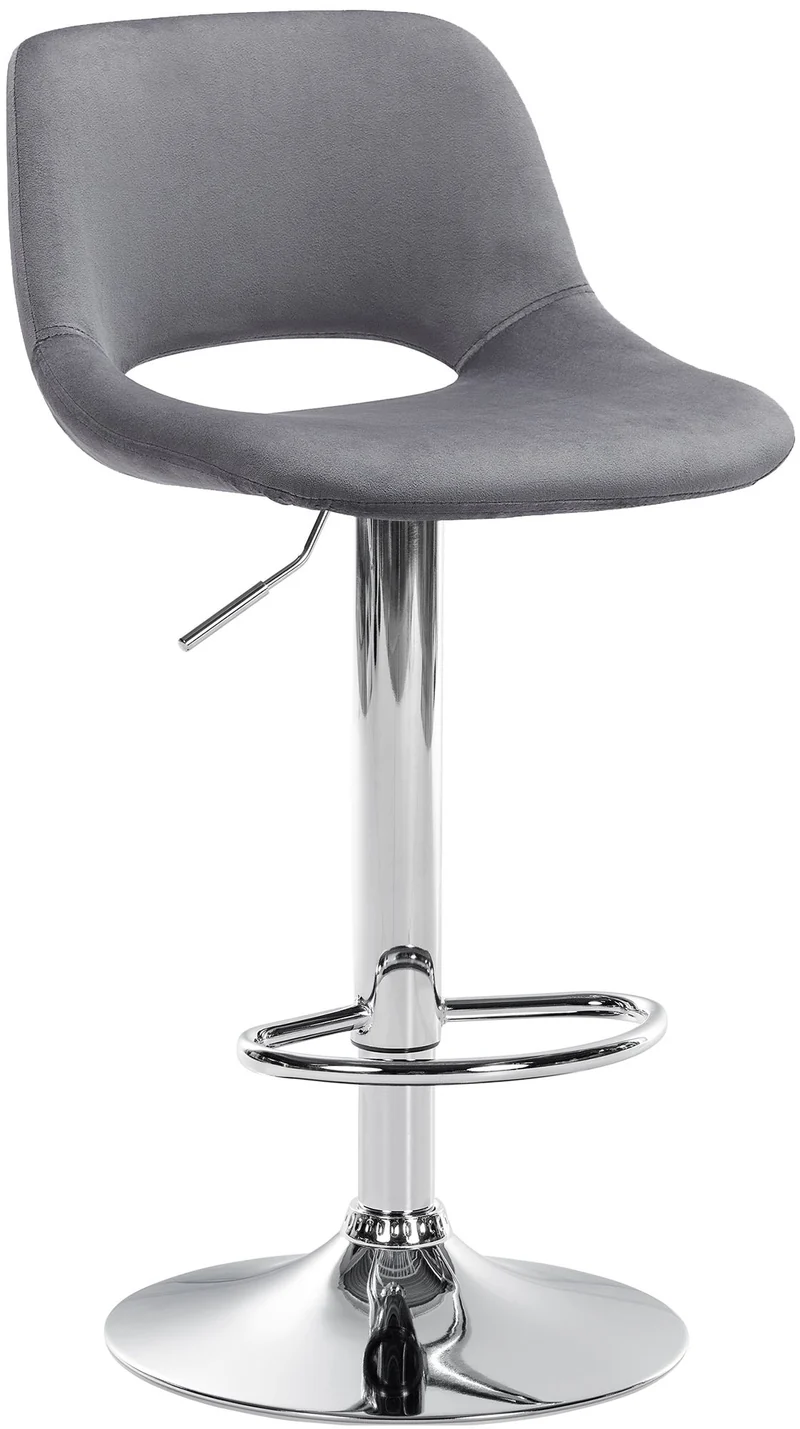 Tabouret de bar chaise haute x1 avec repose-pieds en velours gris foncé piètement métallique chromé 10_0004595