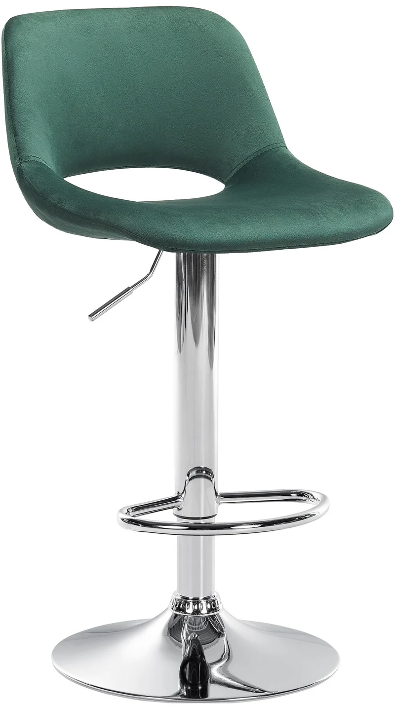 Tabouret de bar chaise haute x1 avec repose-pieds en velours vert piètement métallique chromé 10_0004592