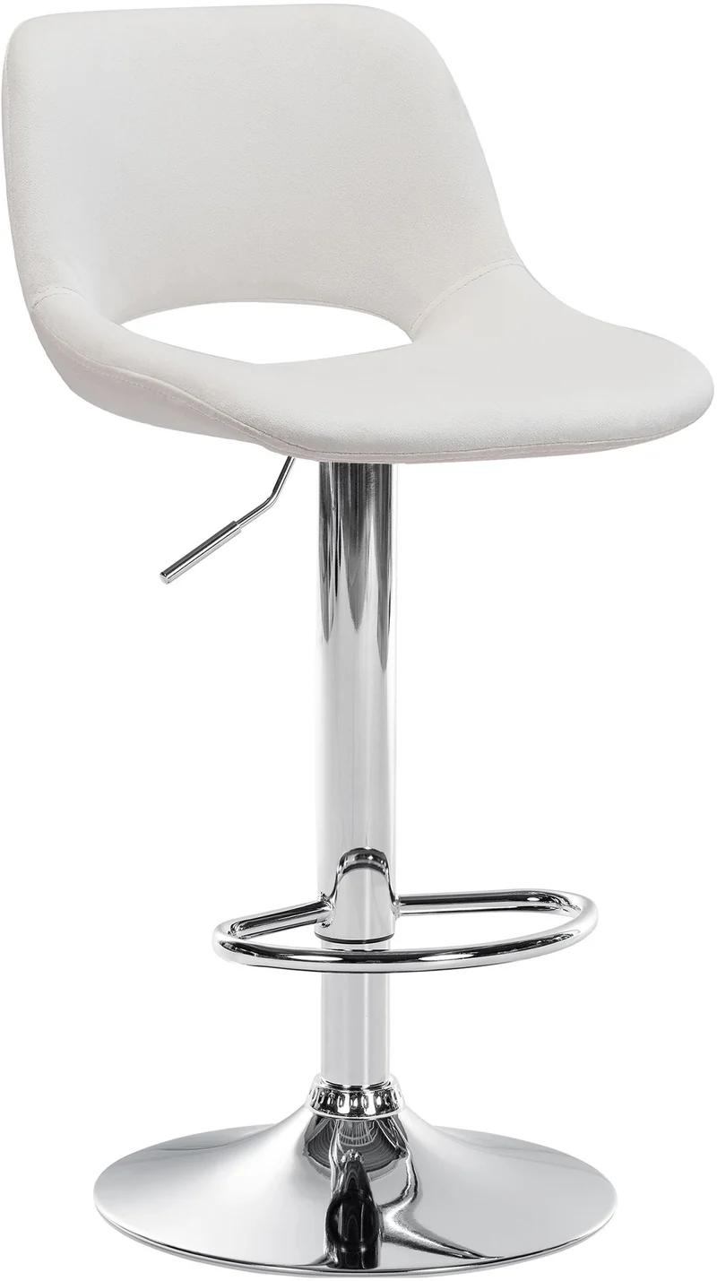 Tabouret de bar chaise haute x1 avec repose-pieds en velours crème piètement métallique chromé 10_0004590