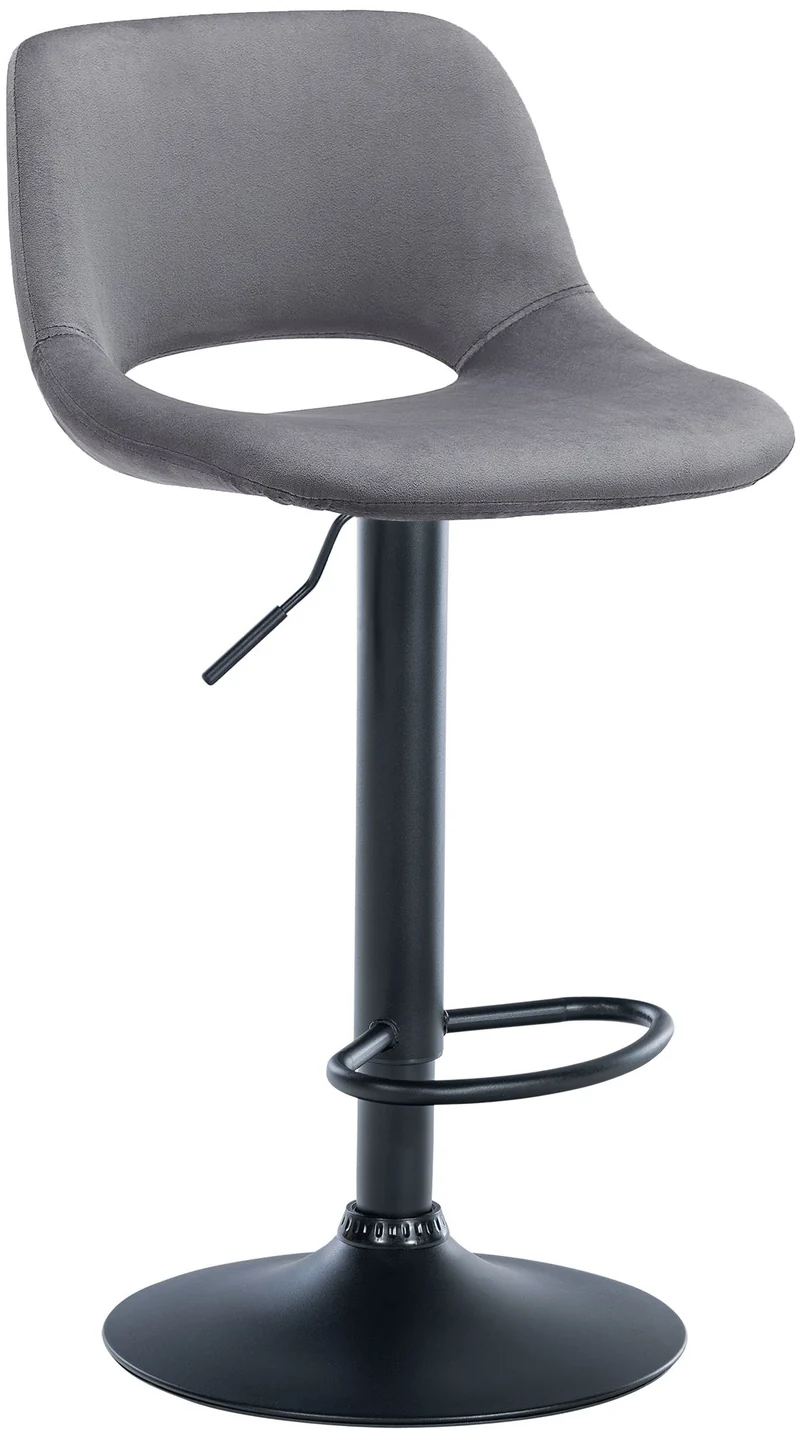 Tabouret de bar chaise haute x1 avec repose-pieds en velours gris foncé piètement métallique noir 10_0004602