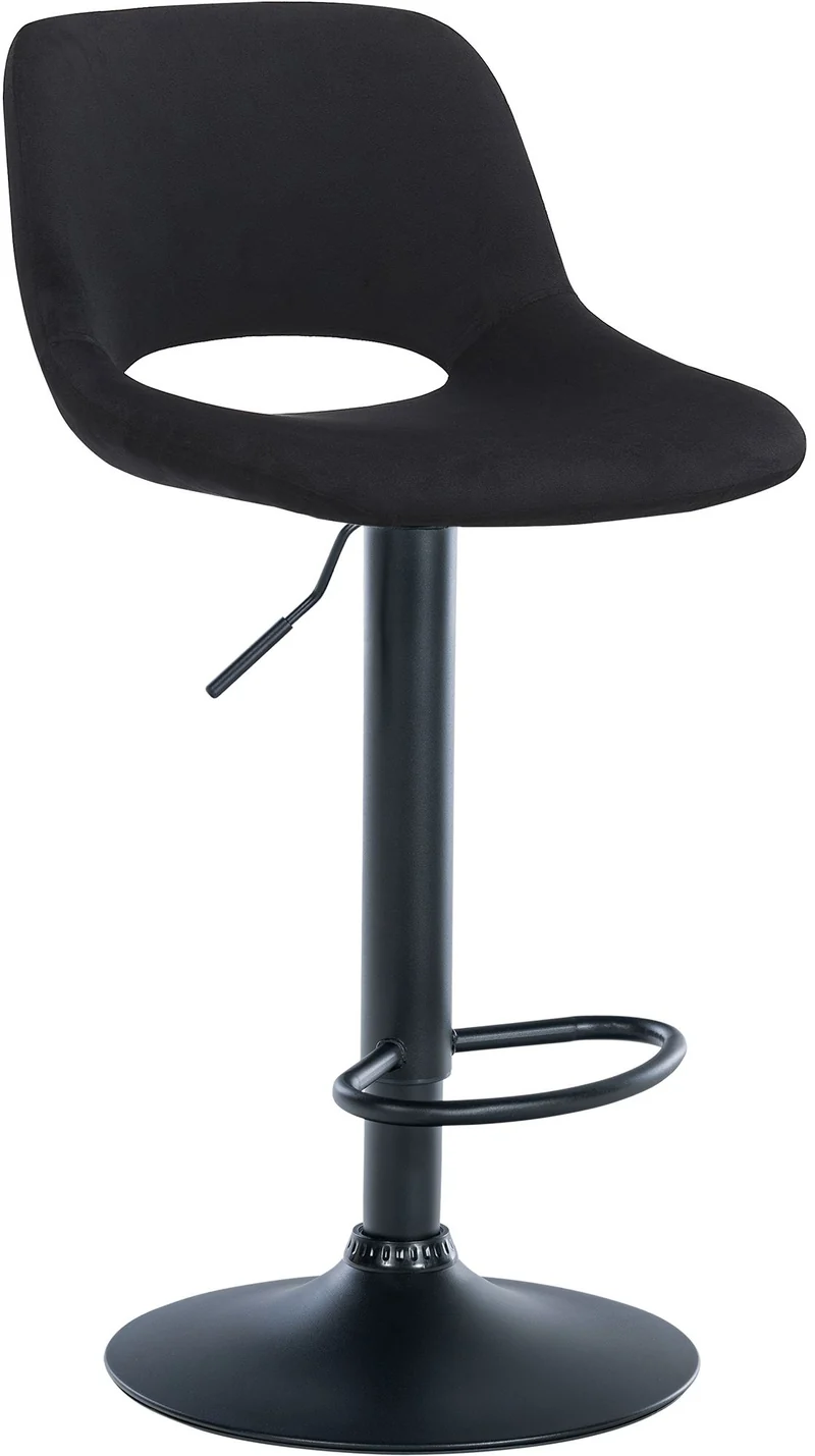 Tabouret de bar chaise haute x1 avec repose-pieds en velours noir piètement métallique noir 10_0004603