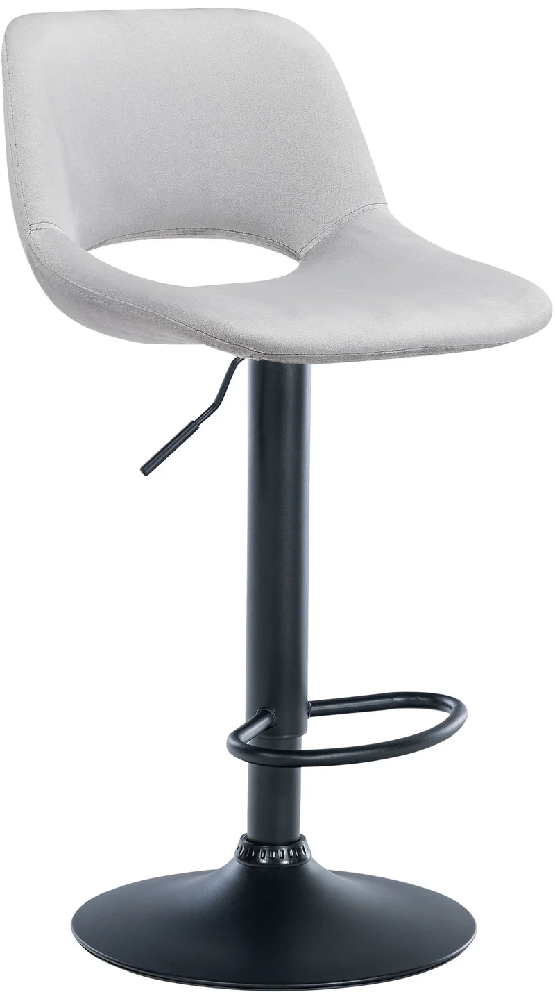 Tabouret de bar chaise haute x1 avec repose-pieds en velours gris clair piètement métallique noir 10_0004600