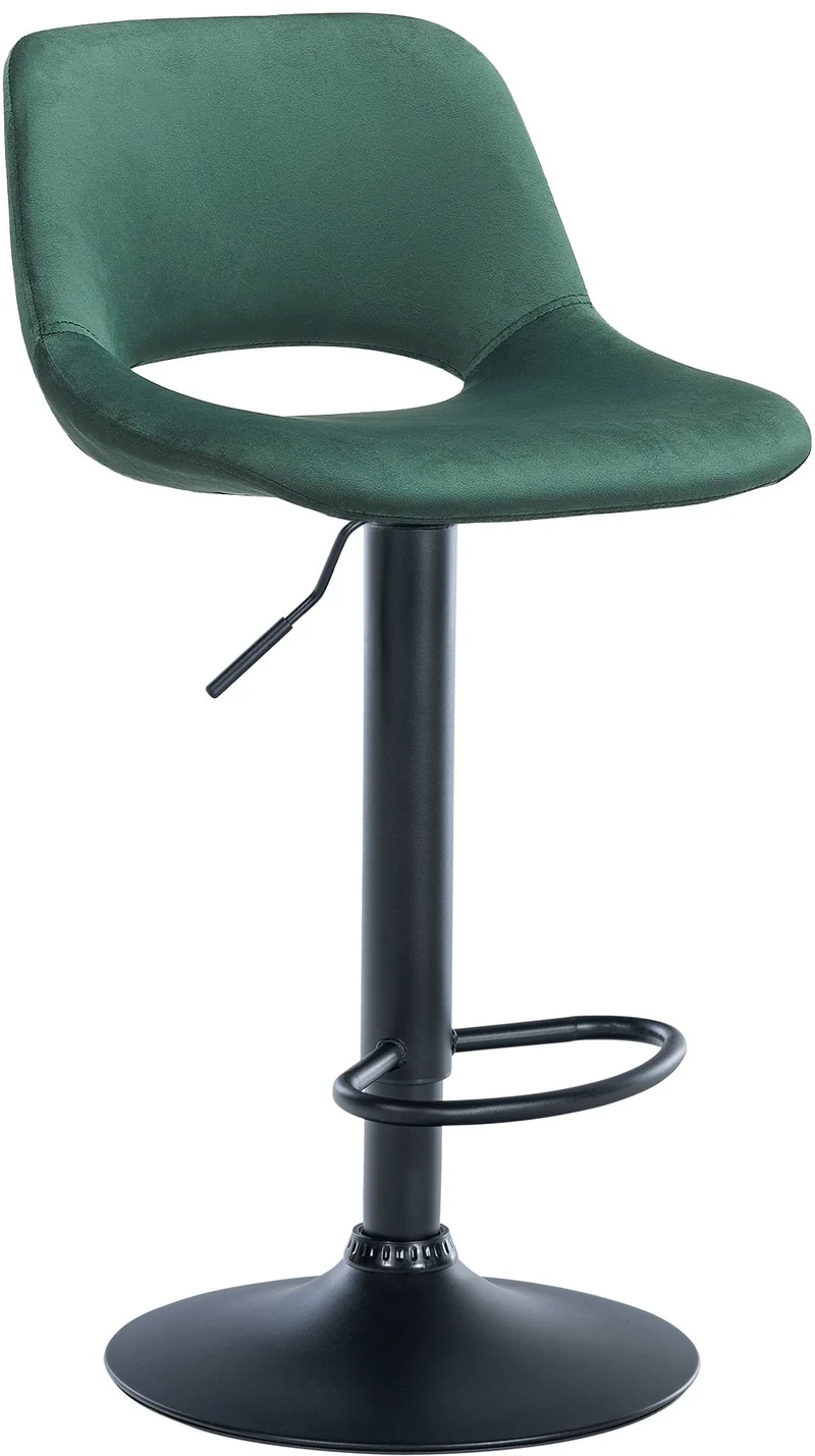 Tabouret de bar chaise haute x1 avec repose-pieds en velours vert piètement métallique noir 10_0004599
