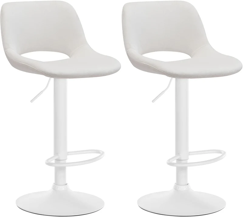 Tabourets de bar chaises haute x2 avec repose-pieds en velours crème piètement métallique blanc 10_0004086