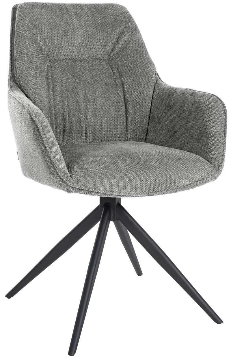 Chaise de salle à manger pivotant avec accoudoirs x1 en tissu gris et piètement en métal noir 10_0002044