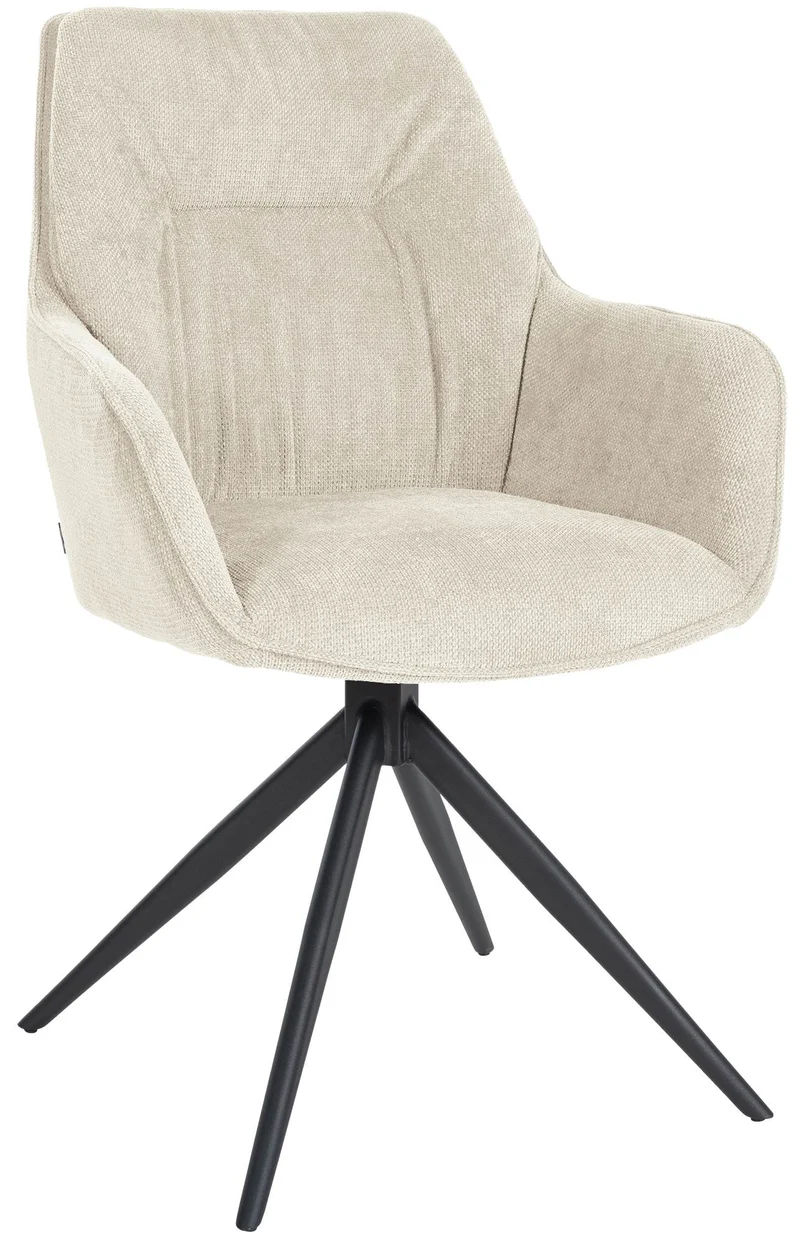 Chaise de salle à manger pivotant avec accoudoirs x1 en tissu crème et piètement en métal noir 10_0002042