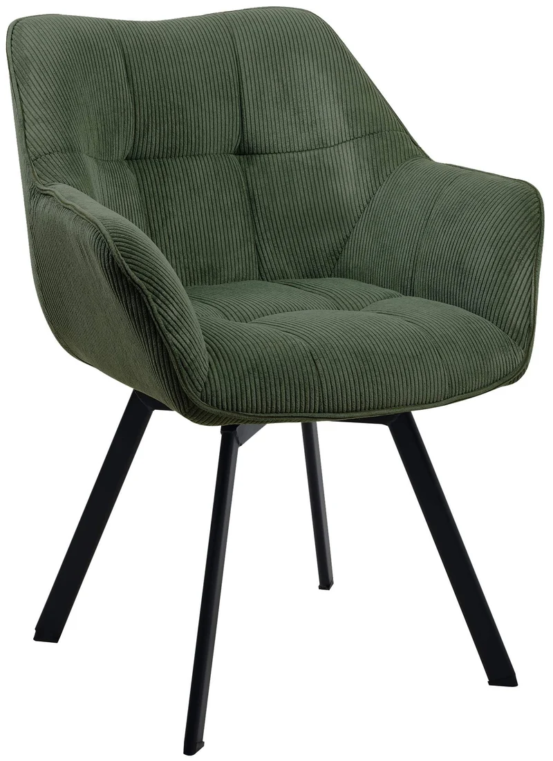 Chaise de salle à manger assise pivotante confortable en velours côtelé vert et métal noir 10_0002035