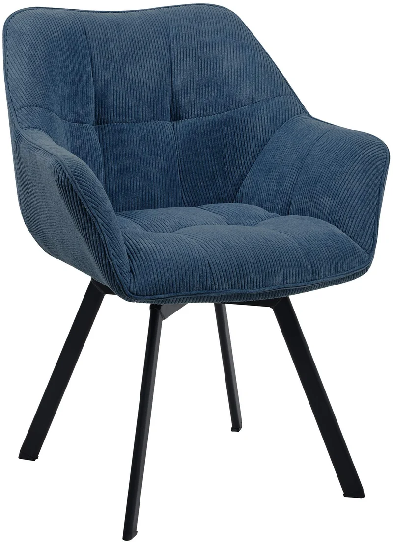 Chaise de salle à manger assise pivotante confortable en velours côtelé bleu et métal noir 10_0002036