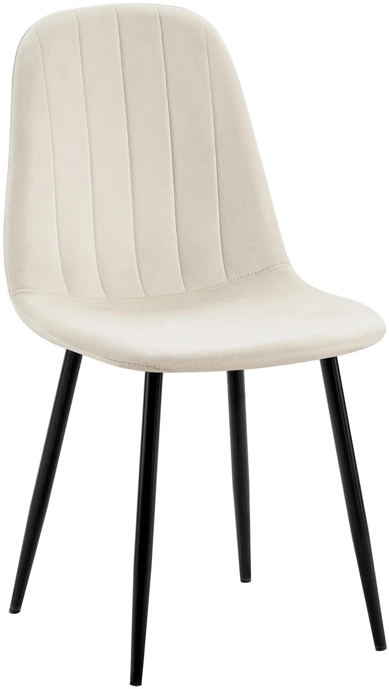 Chaise de salle à manger x1 design moderne coutures verticales velours blanc crème et pieds en métal noir 10_0001982