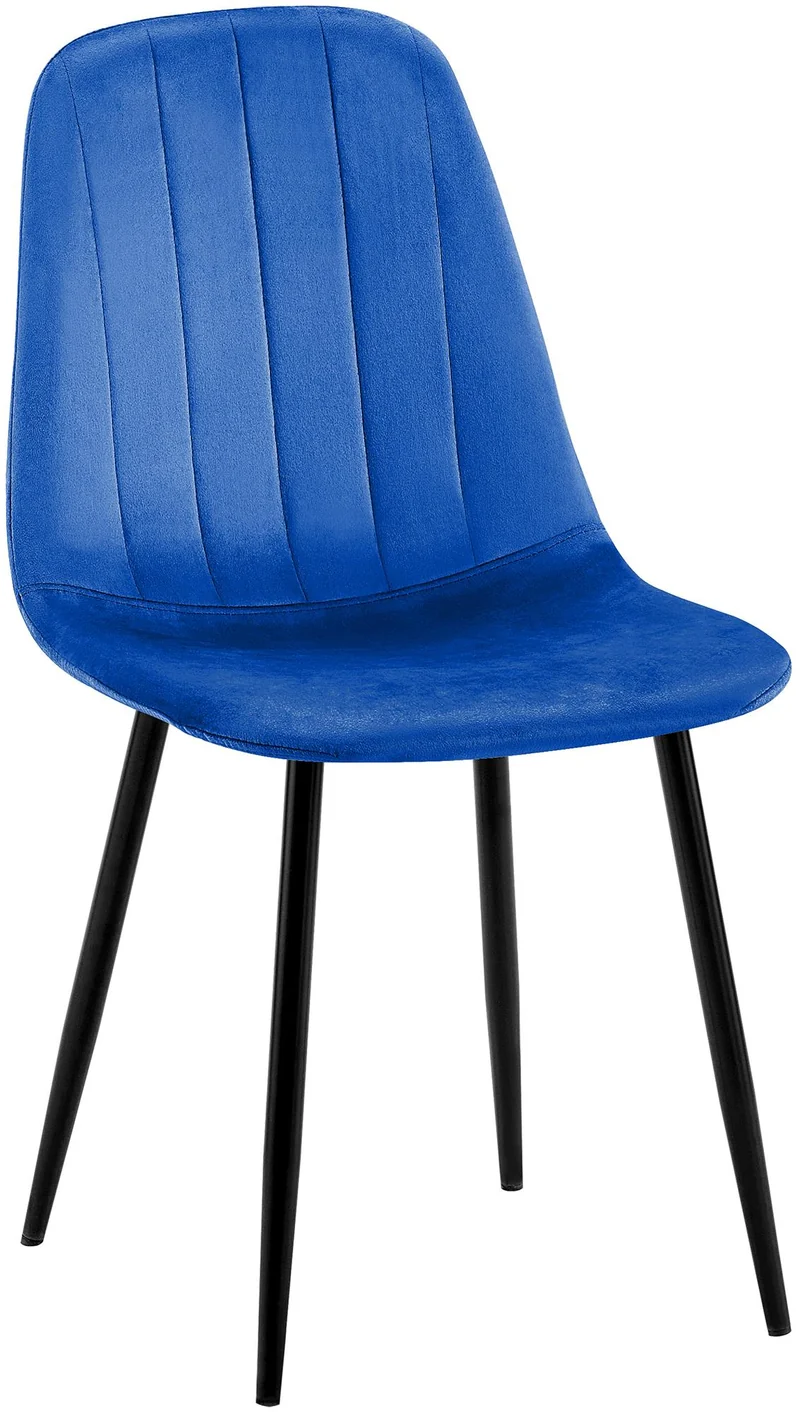 Chaise de salle à manger x1 design moderne coutures verticales velours bleu et pieds en métal noir 10_0001980