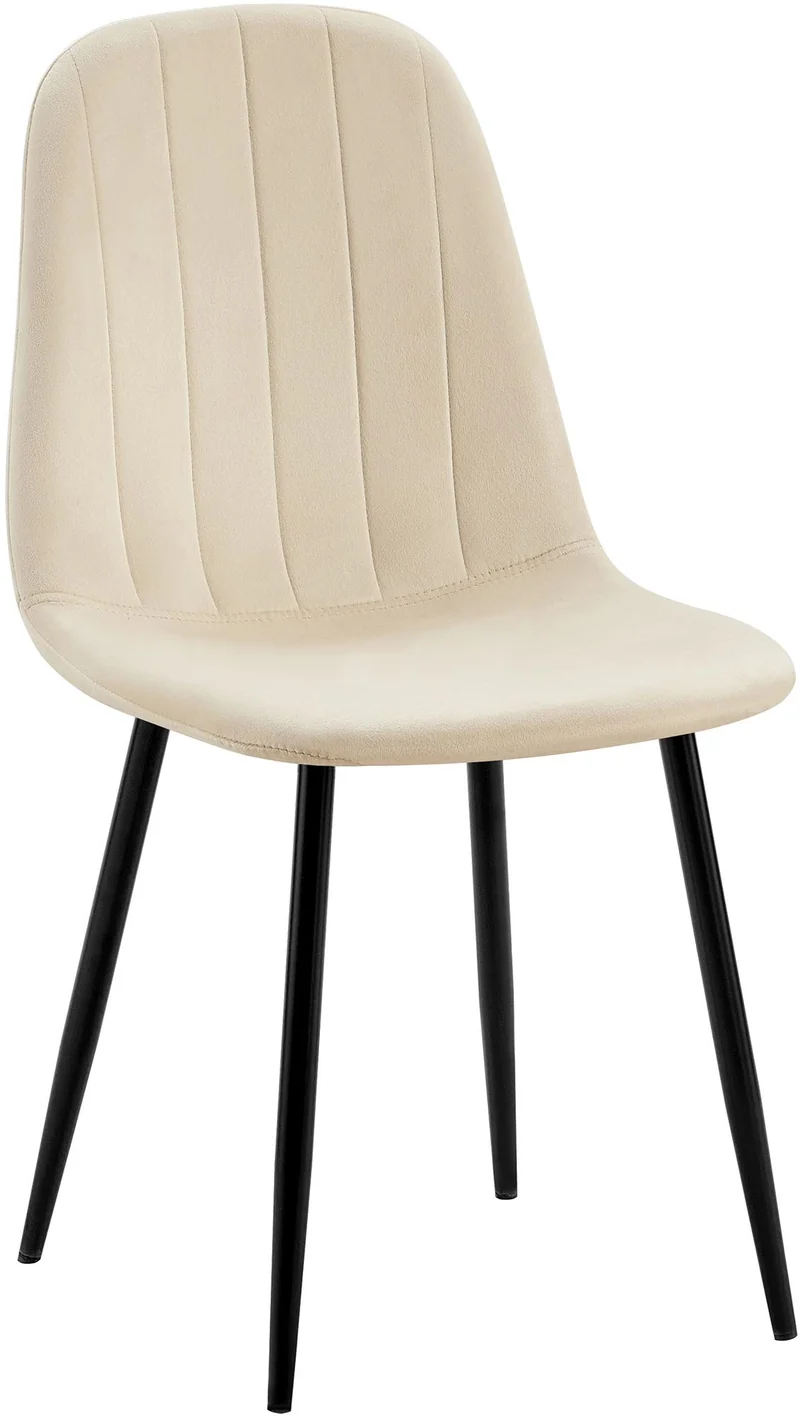 Chaise de salle à manger x1 design moderne coutures verticales velours crème et pieds en métal noir 10_0001981