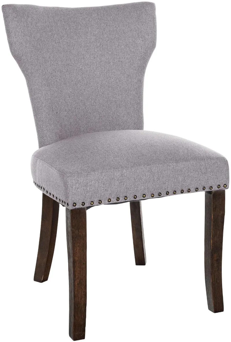 Chaise de salle à manger x1 boutons décoratifs en tissu gris et pieds en bois marron foncé 10_0002169