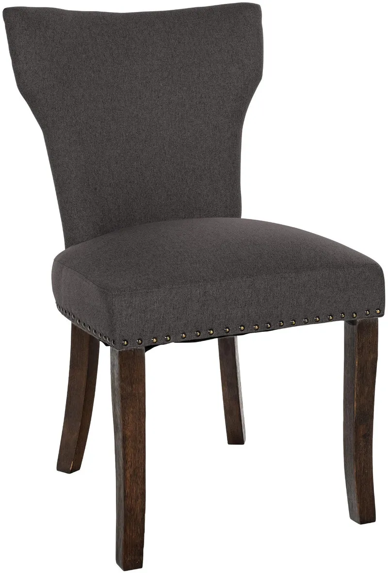 Chaise de salle à manger x1 boutons décoratifs en tissu gris foncé et pieds en bois marron foncé 10_0002168