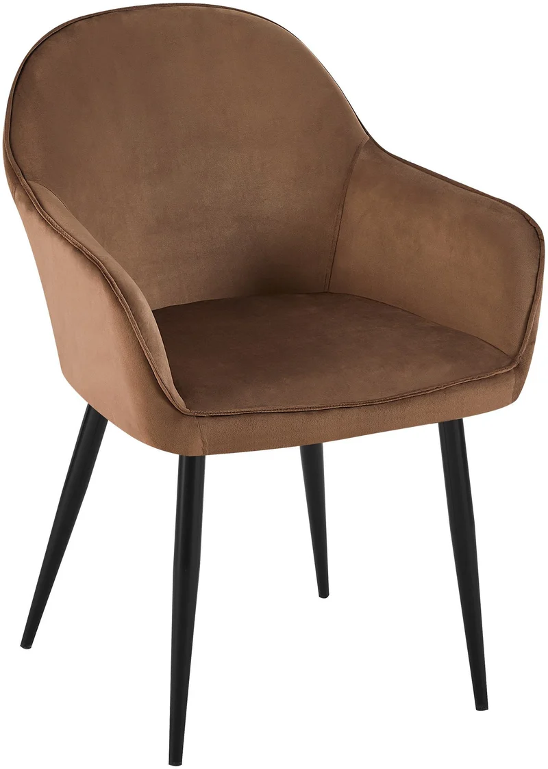 Chaise de salle à manger x1 moderne et confortable en velours marron et pieds en métal noir 10_0001994