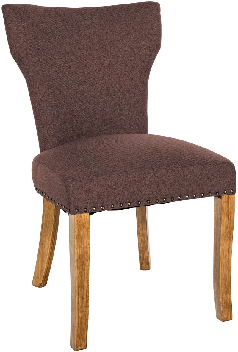 Chaise de salle à manger x1 boutons décoratifs en tissu marron et pieds en bois marron clair 10_0002175