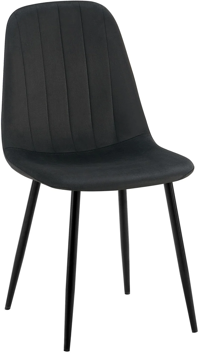 Chaise de salle à manger x1 design moderne coutures verticales velours noir et pieds en métal noir 10_0001987