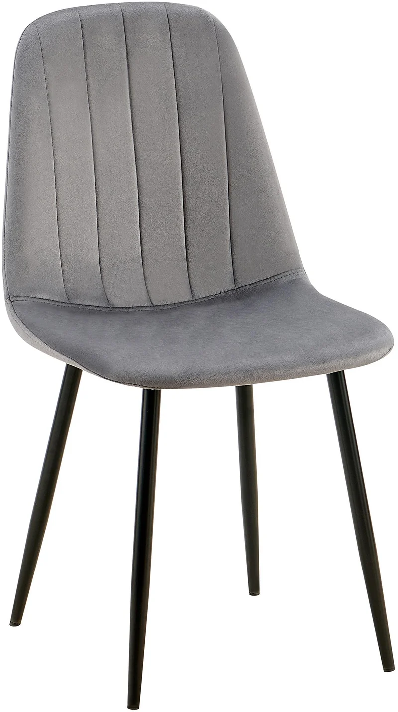 Chaise de salle à manger x1 design moderne coutures verticales velours gris foncé et pieds en métal noir 10_0001985