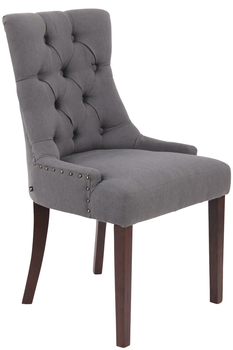 Chaise de salle à manger x1 design antique capitonné en tissu gris foncé avec 4 pieds en bois marron 10_0001952