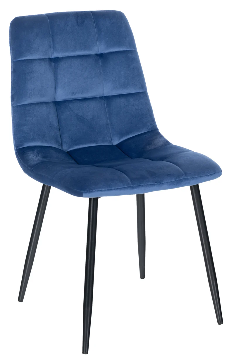 Chaise de salle à manger x1 coutures forme carrées en velours bleu pieds en métal noir 10_0001961