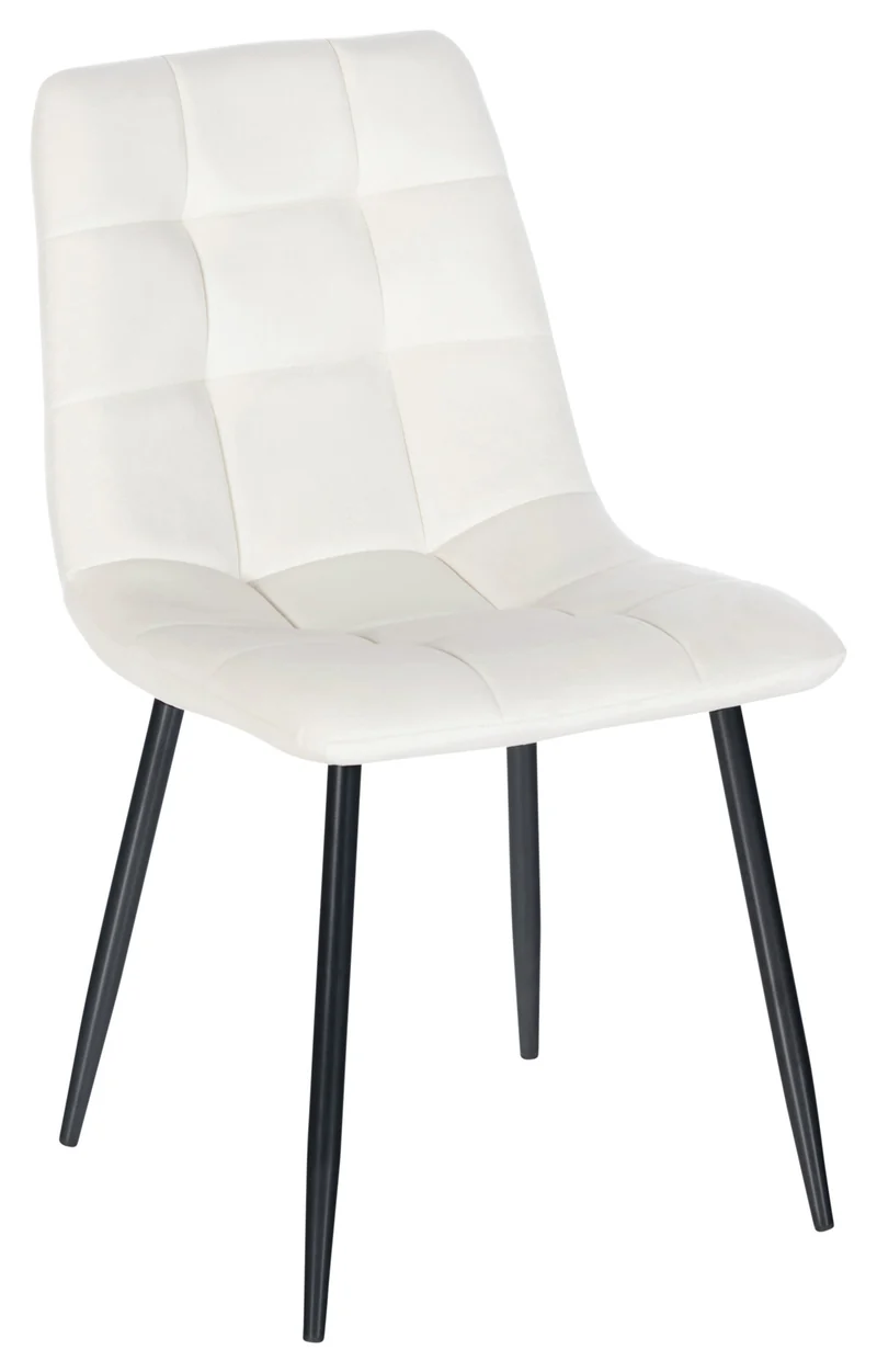 Chaise de salle à manger x1 coutures forme carrées en velours blanc crème pieds en métal noir 10_0001959