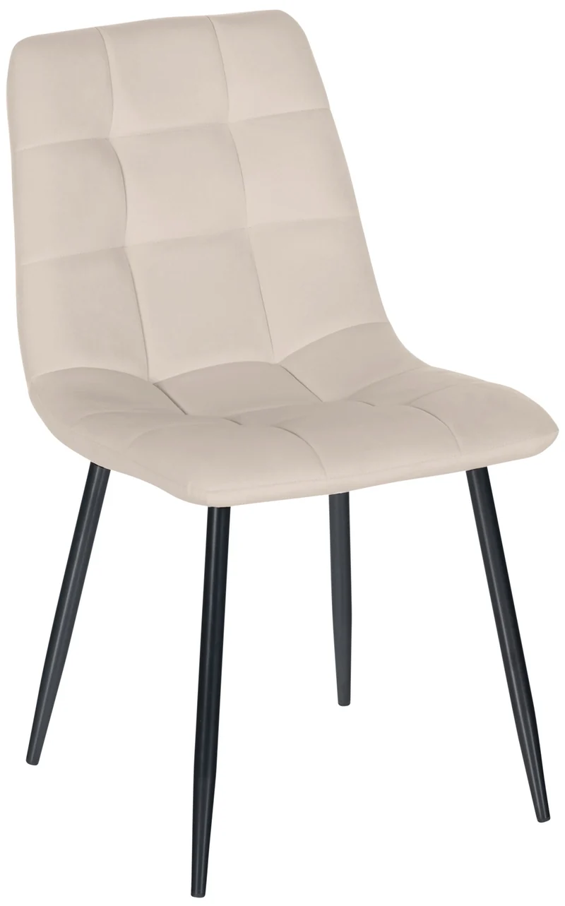 Chaise de salle à manger x1 coutures forme carrées en velours crème pieds en métal noir 10_0001964