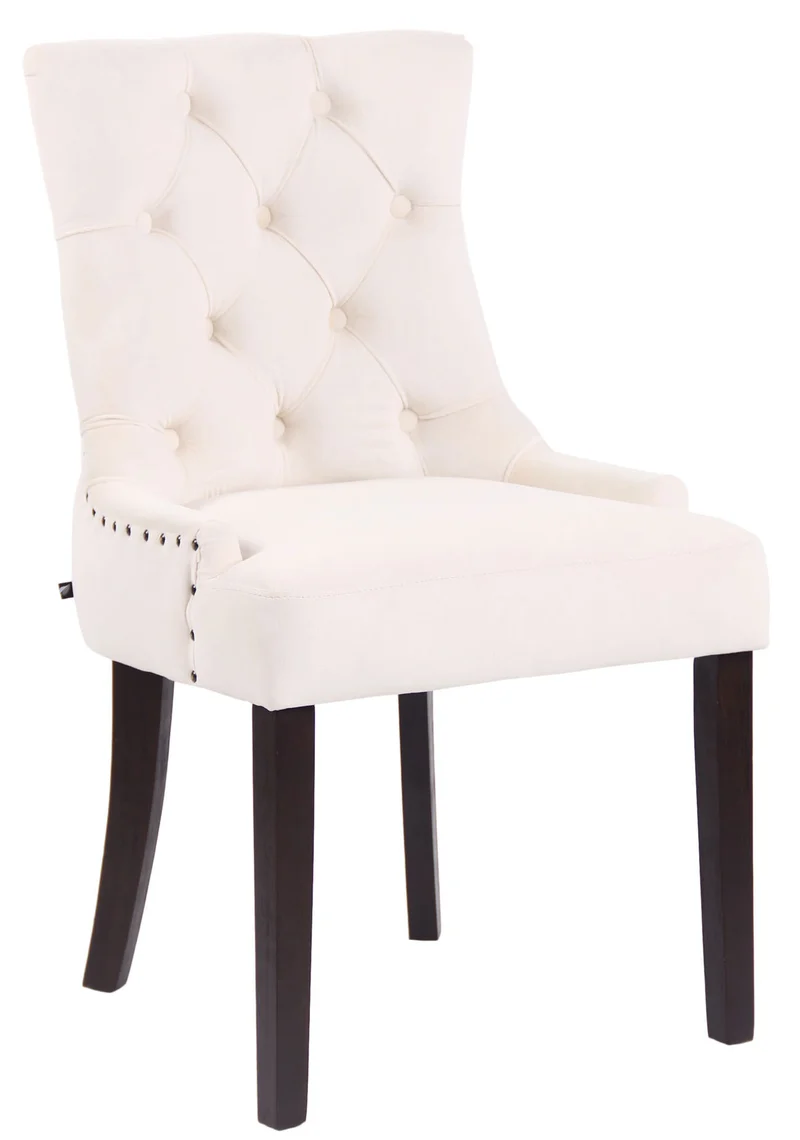 Chaise de salle à manger x1 design antique capitonné en velours crème avec 4 pieds en bois marron 10_0001933